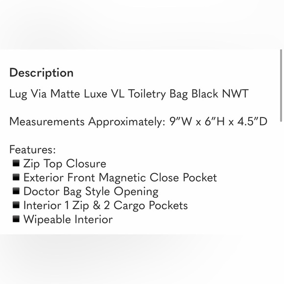 Lug Via Matte Luxe black Cosmetic Toiletries bag Pouch - Picture 11 of 11